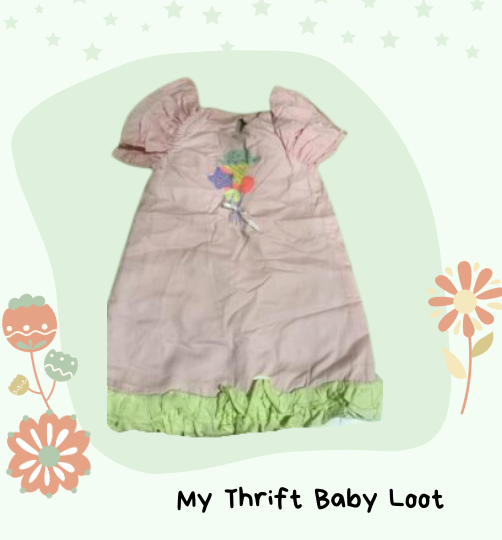 Preloved arth life pink frock with neon bottom frill (4-5 years)